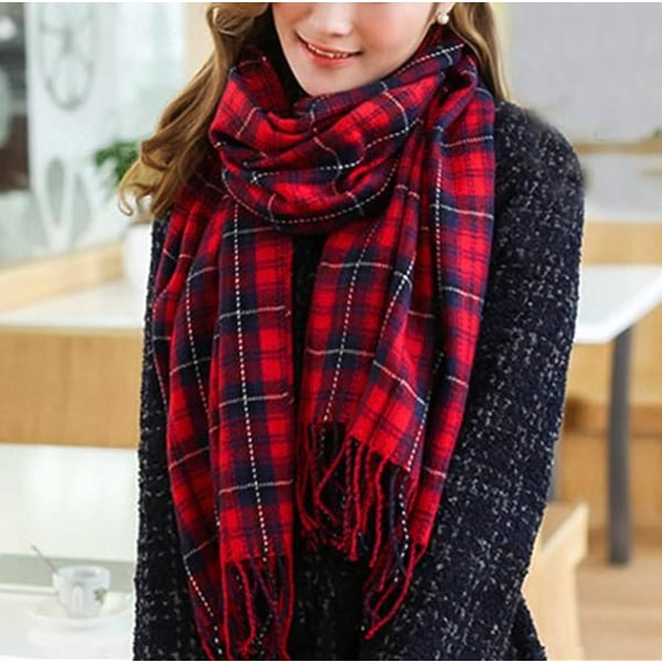 Tartan Plaid Blanket Sjal til Kvinder, Damemode Vintervarm