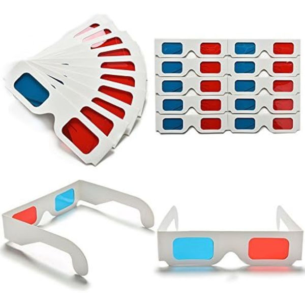3D-pappersglasögon, anaglyf röd och cyan, vit kartongram, 5