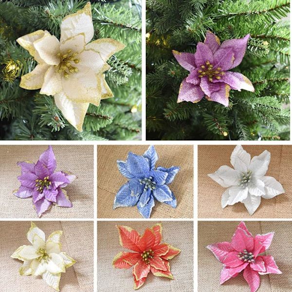 24-pack konstgjorda julstjärnor med glitter för julen