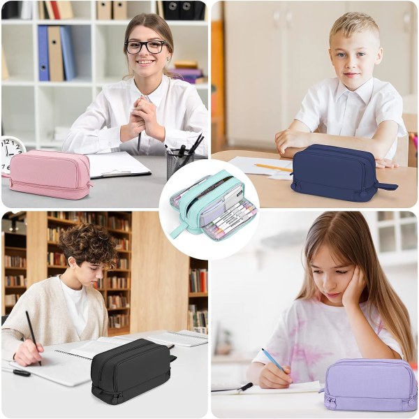 Pencil Case Stor Kapacitet Blyantpung til Piger Drenge med 4 Com