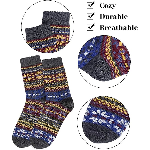 5 par damstrumpor i vinterull, varma bomullsullstrumpor unisex present 36-