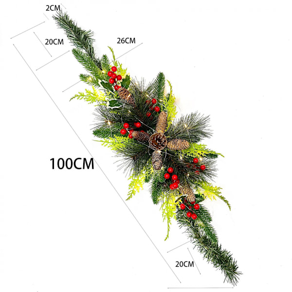 100 cm konstgjord julgirlang brevlådegirlang simulering tallbarrsgrön girlang med LED-slingor tallkottar girlang staketgirlang