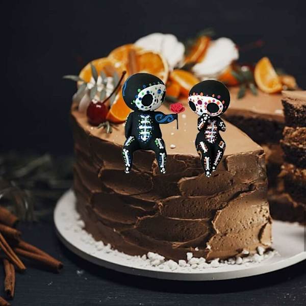 2 Pak Resin Candy Skull Par Statuer Dekorationer, Hjemmeindretning St