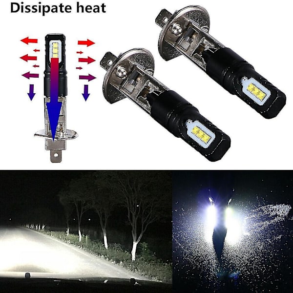 2x H1 6000k Super Bright White 6000lm Drl Led Forlygtesæt High-