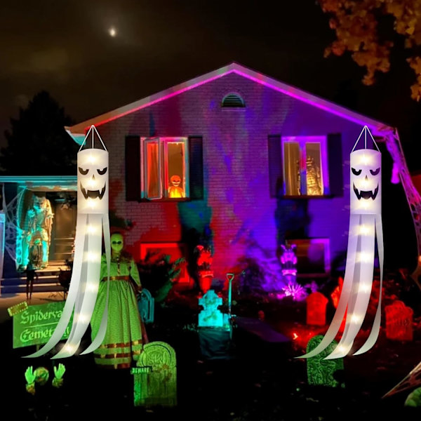 2 stk Halloween-dekorasjon, 1,8 m Halloween-vindstrømpe, egnet for