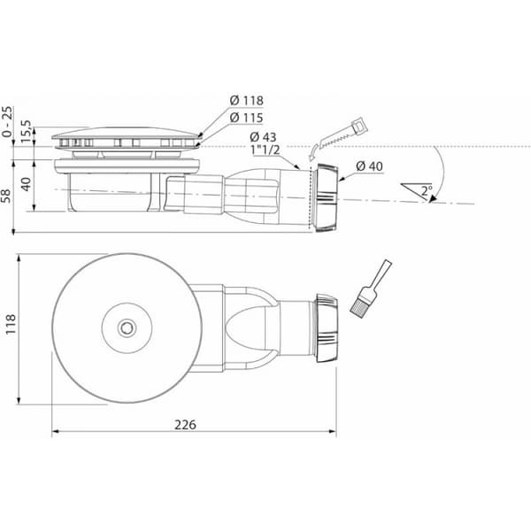 726213002 ABS Dome Ekstra-flat Dusjrenne, hvit