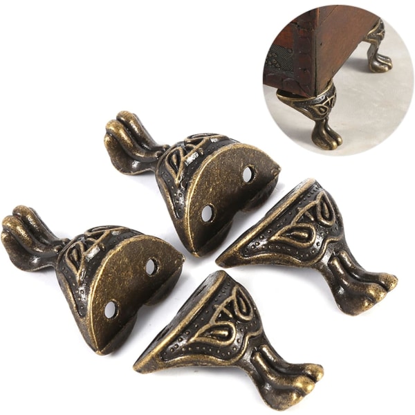 4 stk Antikk Messing Smykkeskrin Smykkeskrin Etui Dekorativ i Tre