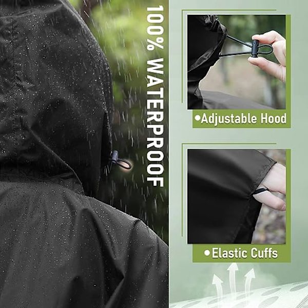1 st Vuxen Poncho med Dragkedja Huva, Solid Färger, Regn Essential,
