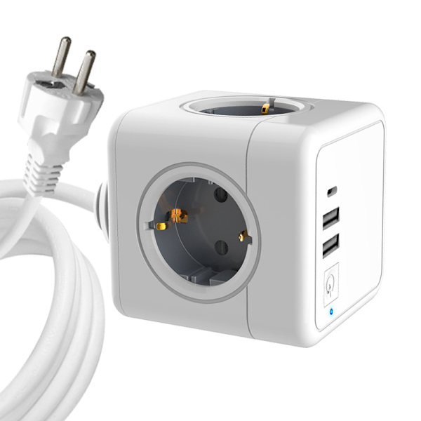 Cube USB-stikkontakt, 3-stikkontakt med 2 USB-opladningsport