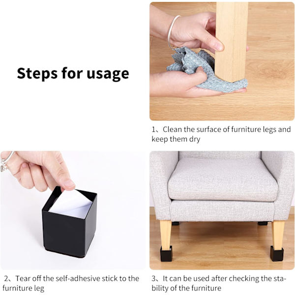 1 set med 4 svarta möbelben i kolstål, möbelhöjare som ger 5 cm extra höjd