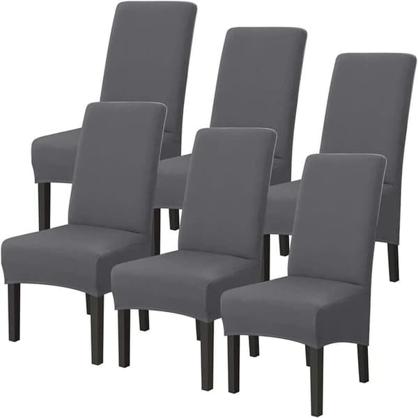 6 Pakk Grå Stretch Stolstoltrekk for Spisestue, Elastisk Slipcov
