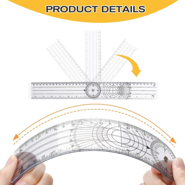 2 stk. Plastgoniometer Hurtig Vinkelmåler Gjennomsiktig Vinkelmåler