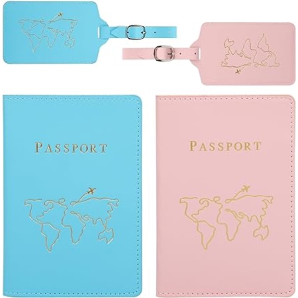 4 stk Couvertures de Passeport 2 deler et etiquettes de Bagage 2