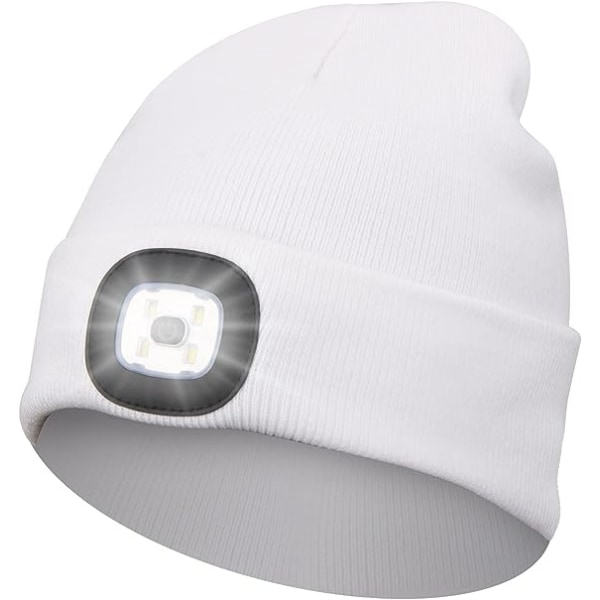 White Beanie Lamp with LED Headlamp Knitted Hat with Luminous Hea