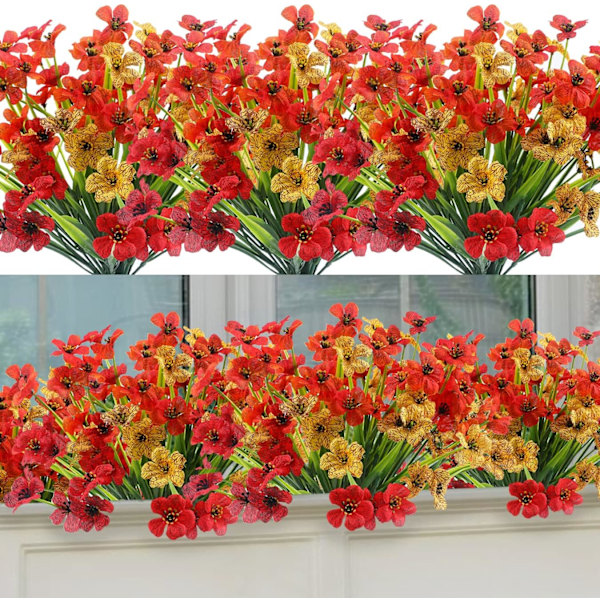 12 bundter UV-bestandige udendørs kunstige blomster til haver