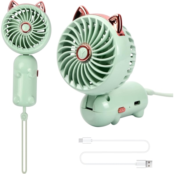 (Vihreä) Kannettava minituuletin, USB-kädessä pidettävä tuuletin, ladattava tasku