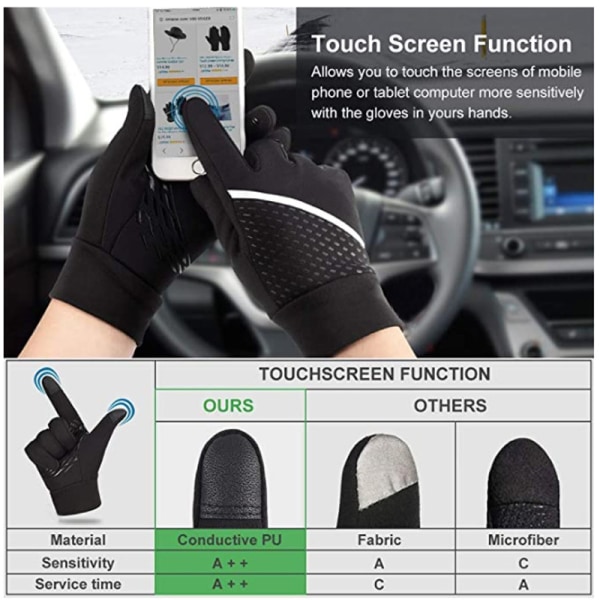 Unisex Full Finger Non-Slip Touchscreen Varme Vinterhandsker, L