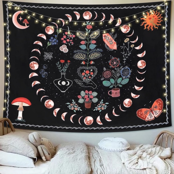 1kpl Moon Phase Tapestry Esteettiset kukkakasvit Luontomaisema