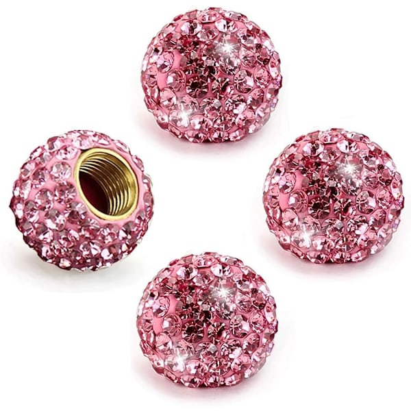 4-delad uppsättning rosa diamantventilstamsöverdrag, vattendiamantkristaller