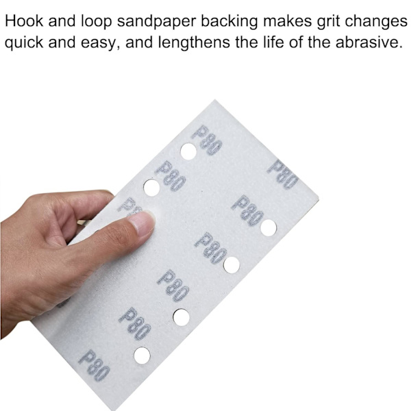 Sandpapper 93 x 185 mm - 8 hål fyrkantig kardborre-sandpapper - 80