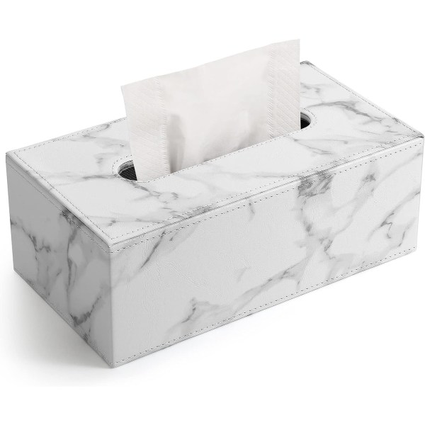 Valkoinen, suorakaiteen muotoinen nahkainen pehmopaperirasia (marmori) Kotiolohuone l