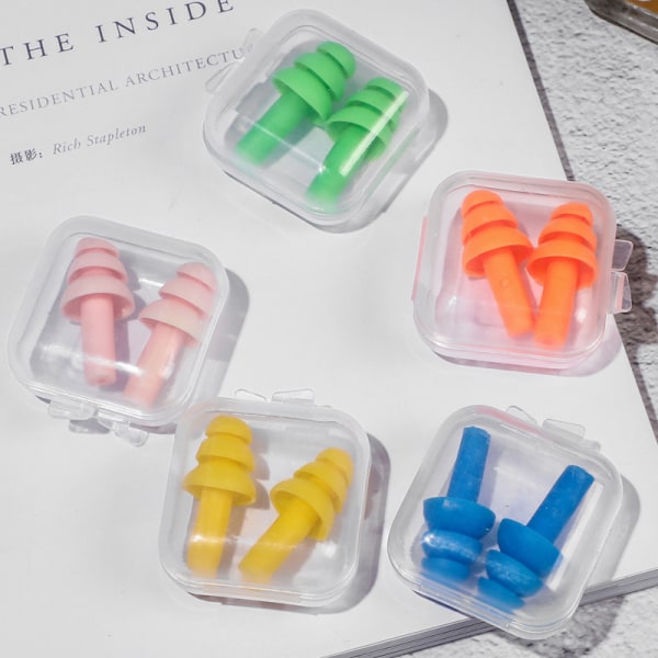 5 par Flerfärgade öronproppar i silikon, öronproppar för att sova, simma