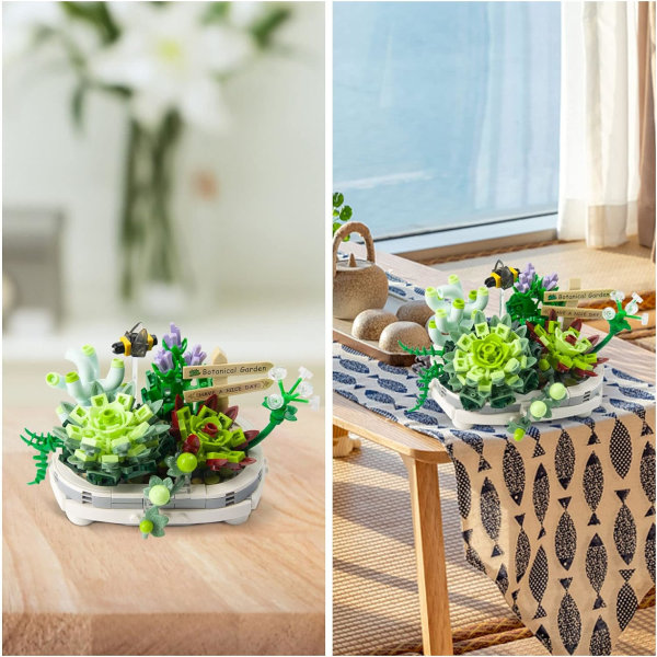 Et sæt byggeklodser til saftige planter og kirsebærblomster - en
