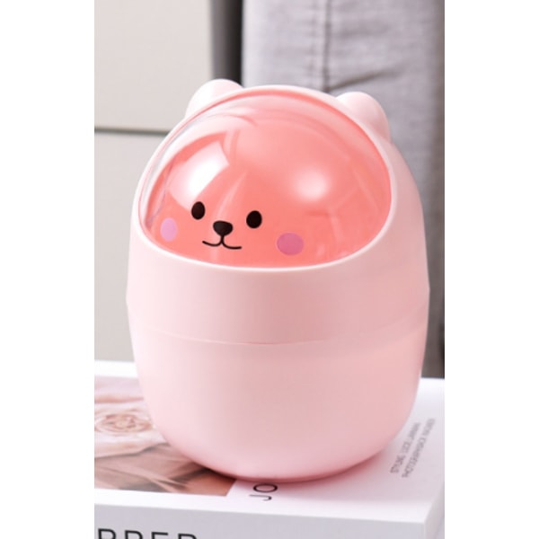 Vaaleanpunainen, läpinäkyvä kansi, söpö mini-pöytäroskakori
