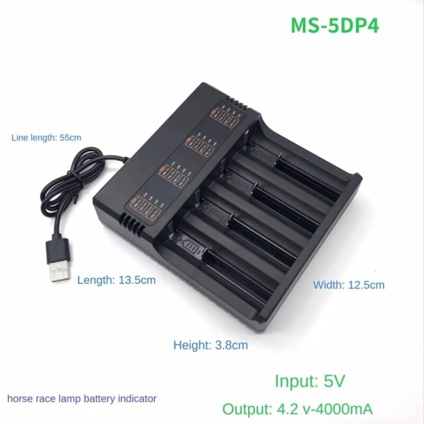 4 platser Smart 18650 Laddare Litiumbatteriladdare Universal USB