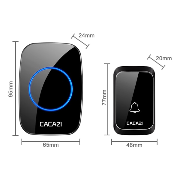 Batterifri selvforsynet trådløs dørklokke til hjemmet, en til vandtæt