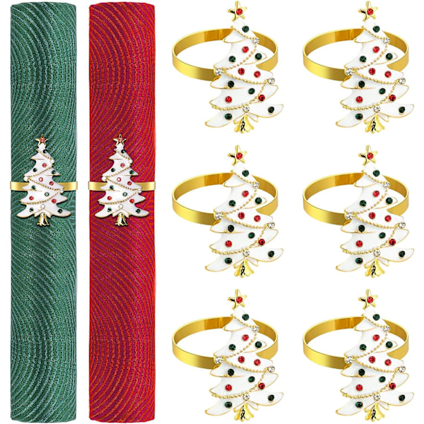 Set med 6 serviettholder i sinklegering, juletreserviettringer med