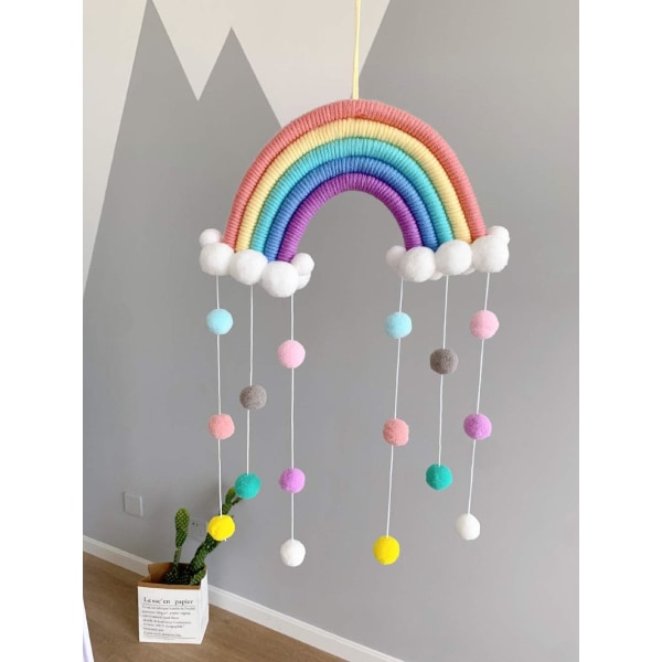 Rainbow Macrame Wall Tapetry Kodinsisustus Boho Käsinkudottu Lasten Tap