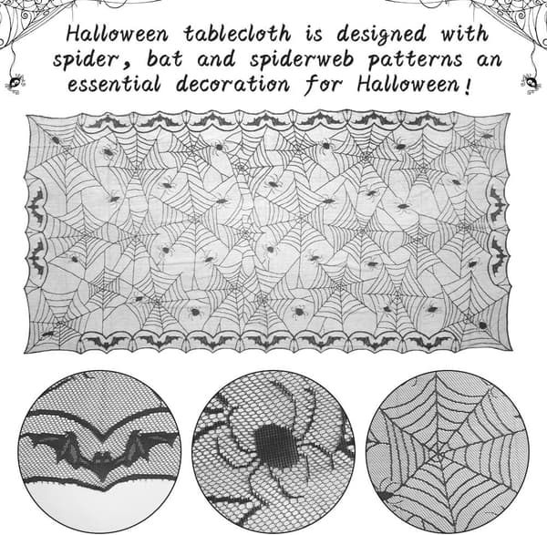 (svart) Halloween-dekorasjoner Rektangulær edderkoppnett-duk,