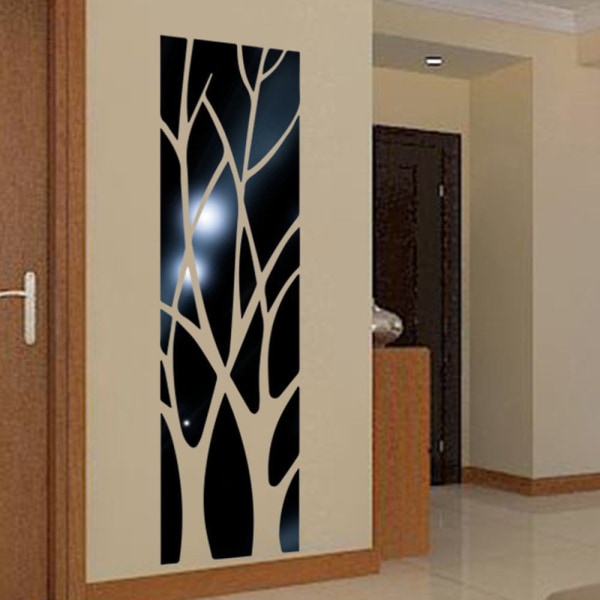 Svart 100*28 cm trädgrenar 3D-spegel väggdekal, självhäftande