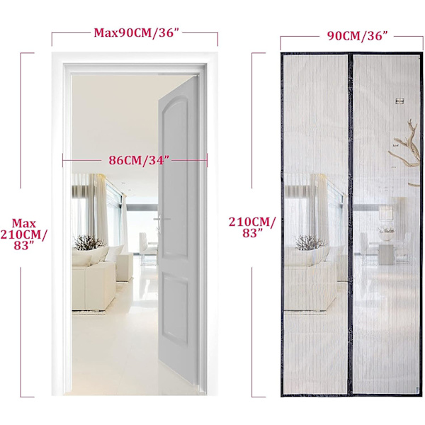 Magnetisk myggnät för dörr, nätgardin, topp till botten magne