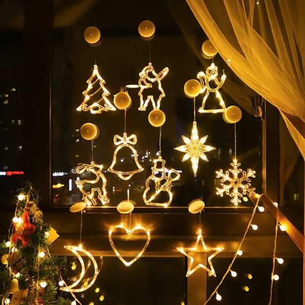 4 stk. Lysende julevinduer LED sugekopp Christm