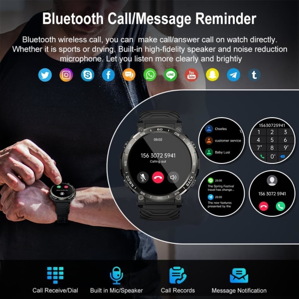 Smartklocka för män med samtalsfunktion - Vattentät Bluetooth-smartklocka