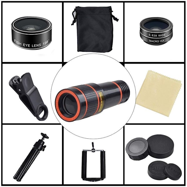 Full HD Fisheye vidvinkel makro 7-i-1 teleobjektiv presentförpackning U