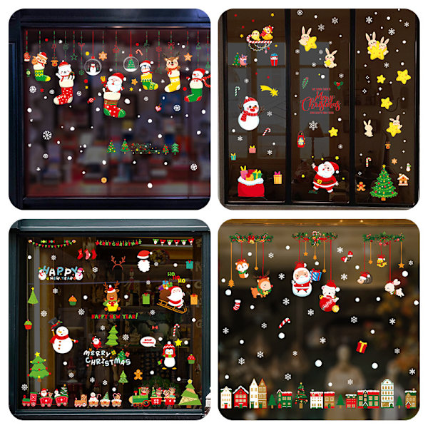 9-pack statiska jul-fönsterdekaler, pepparkaksgubbe, jultomte,