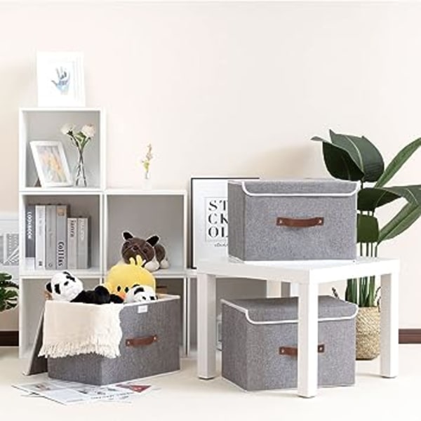 38x25x25cm, Grå Sett med 1 sammenleggbar oppbevaringsboks med lokk, for Towe