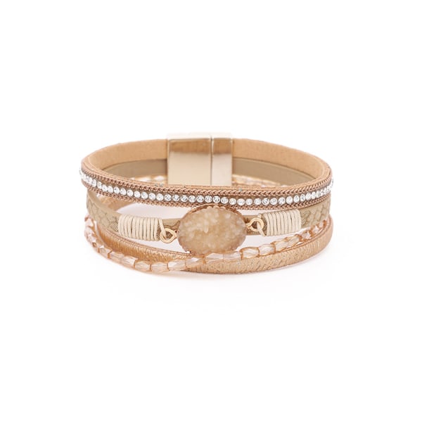 Læder Wrap Armbånd Boho Manschet Armbånd Krystal Perle Armbånd w