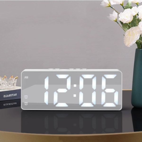 White digital alarm clock, electronic alarm clock with snooze fun