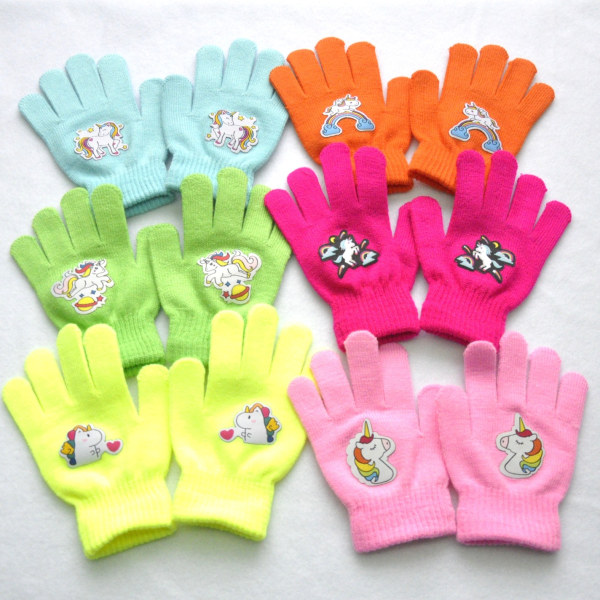 6 par unicorn stickade handskar för barn, string handskar för