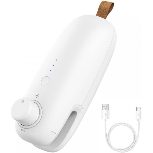 1 stk hvit miniforsegler, USB-oppladbar termisk vakuumforsegler 2 i 1
