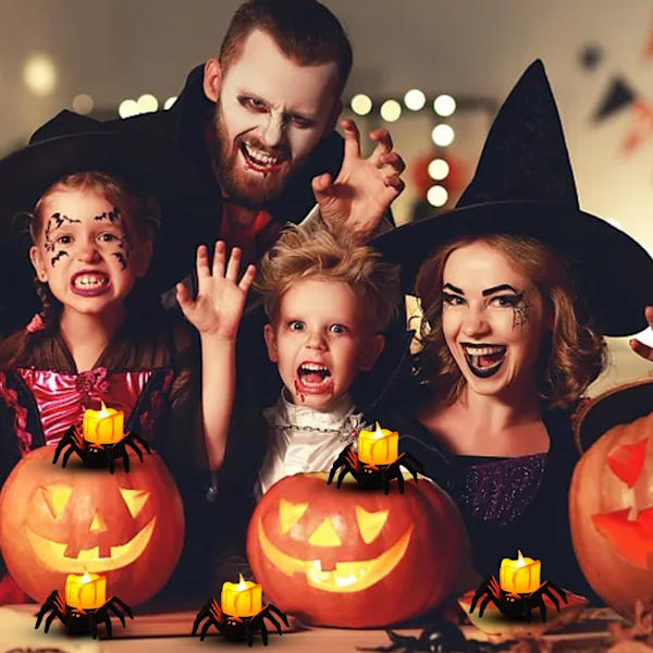 Halloween græskar varmt hvidt flimrende telys 12 stk. Flamele