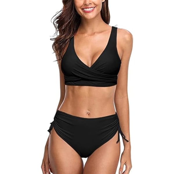 Black 2 Piece Swimsuits for Women, High Waisted Bikini, Flat Stom