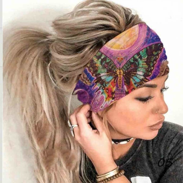 Bred Boho Hovedbånd Hovedbeklædning Sommerfugl Stræk Hårbånd Bandana