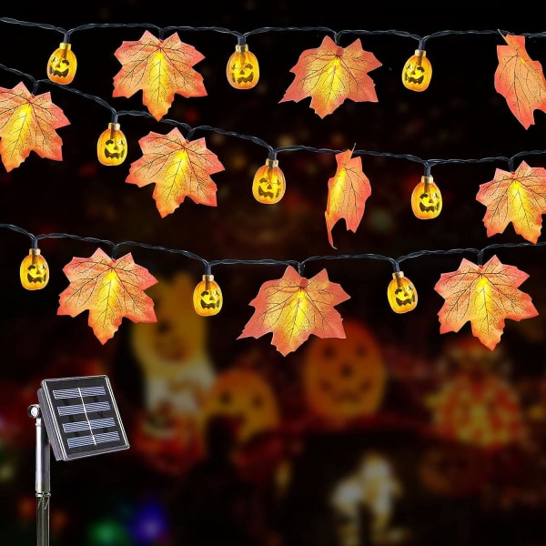 Auringolla toimivat kiitospäivän kurpitsajouluvalot 8 tilaa, 5M 20 LED ulko-