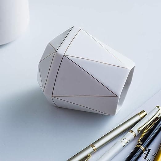 1 stk. Keramisk blyantholder med guldlinjedesign - Til opbevaring af dine M