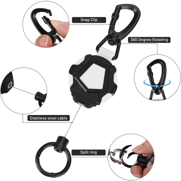 Nøkkelring, Heavy Duty Retractable Key Reel, Utvidbar Nøkkelring w